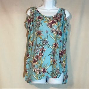Blue Floral Cold Shoulder Como Blu Blouse